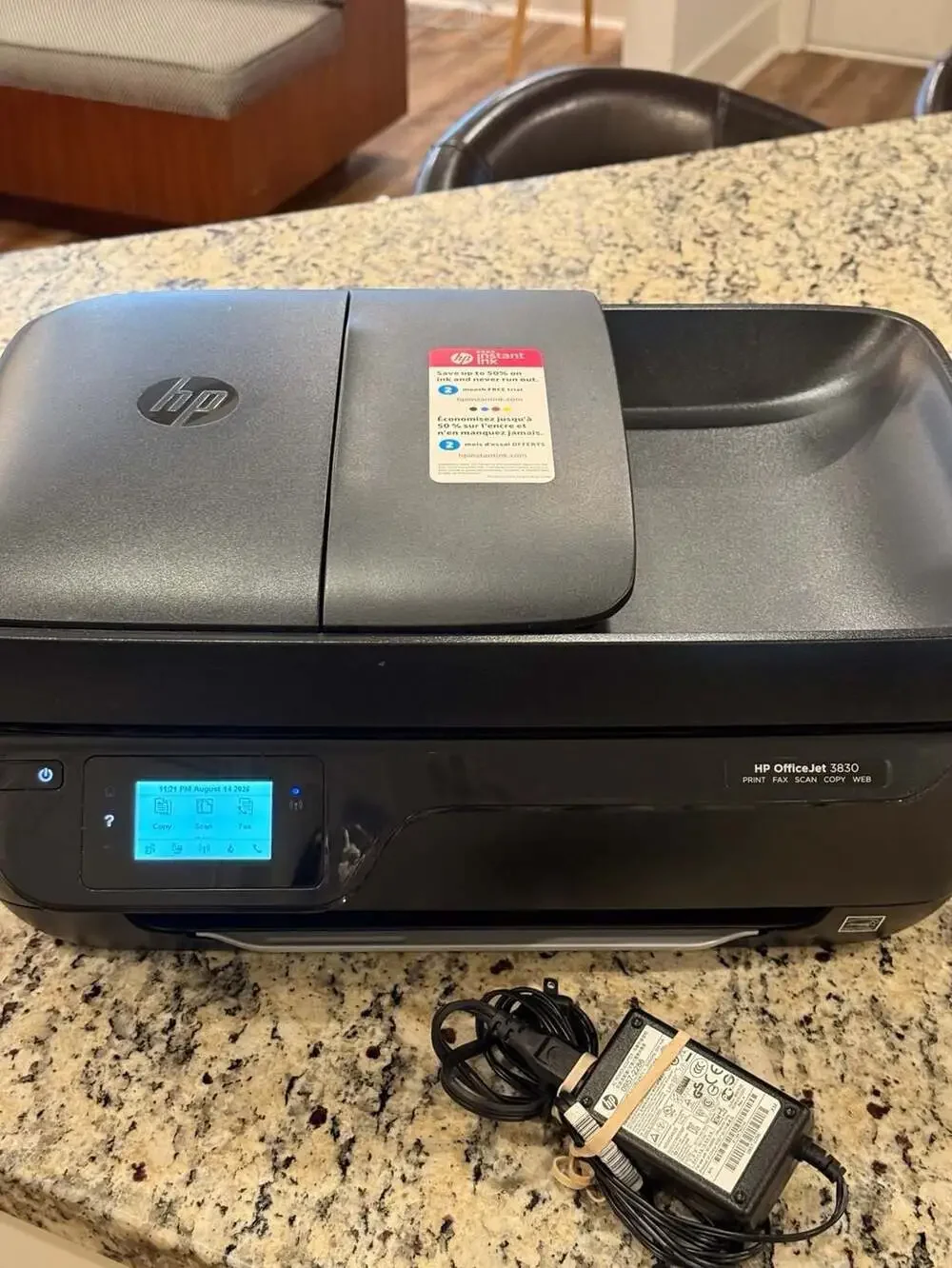 HP OfficeJet 3830 All-In-One Wireless Inkjet Printer K7V40A with Power Adapter